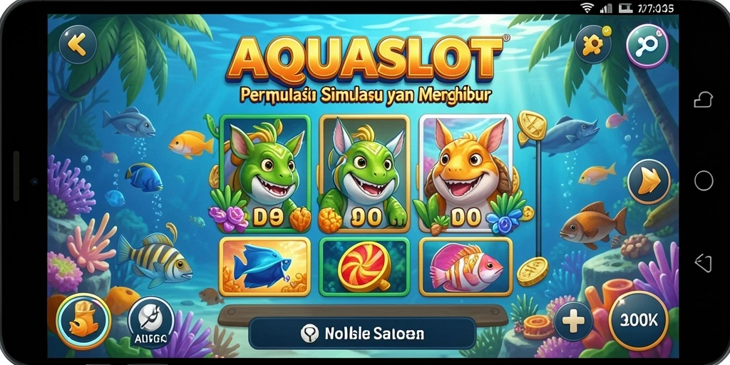 Gambaran gameplay seru di AQUASLOT dengan tema menarik dan fitur interaktif.