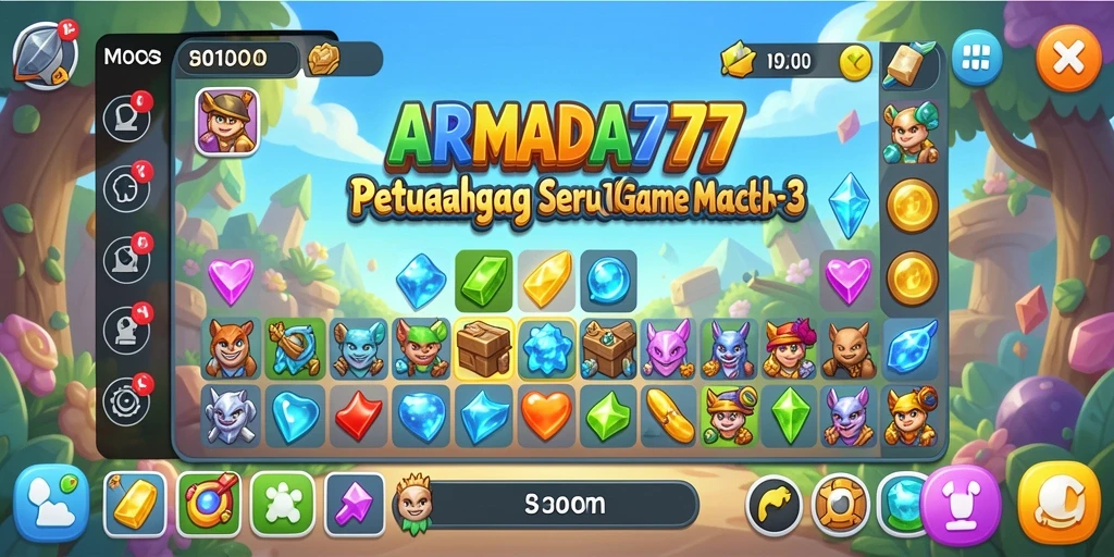 Tampilan gameplay seru di ARMADA777 dengan berbagai tantangan Match-3.