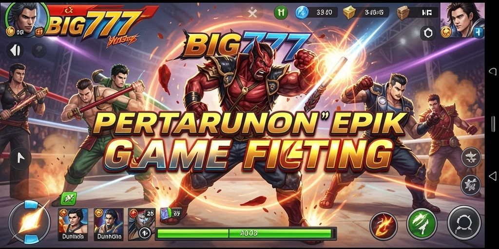 Screenshot gameplay BIG777 menampilkan pertarungan yang menyerupai pertempuran epik.