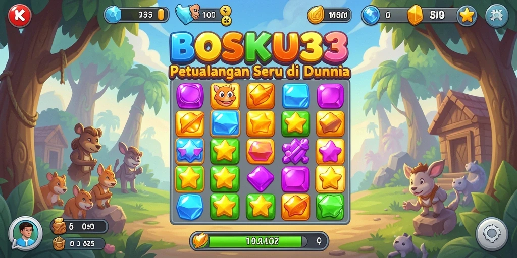 Screenshot gameplay BOSKU33 yang menampilkan momen mencocokkan objek match-3.