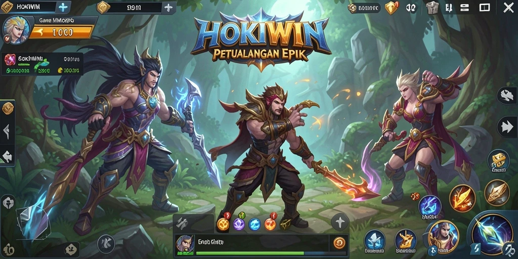 Screenshot HOKIWIN menunjukkan pertarungan epik dalam dunia MMORPG.