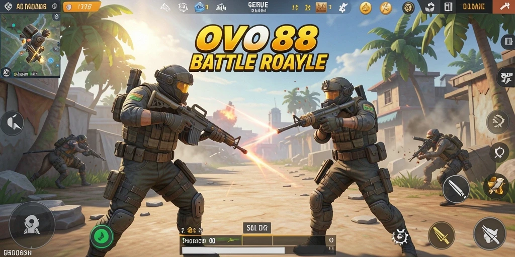 Tampilan gameplay seru dalam OVO88 yang menampilkan pertarungan Battle Royale.