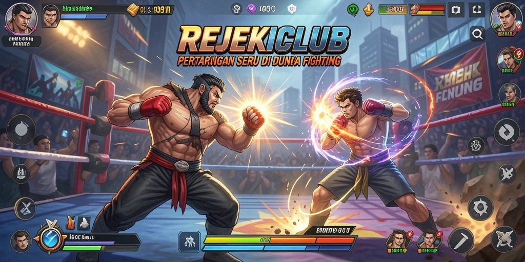 Screenshot gameplay utama REJEKICLUB yang menunjukkan aksi pertarungan yang mendebarkan.